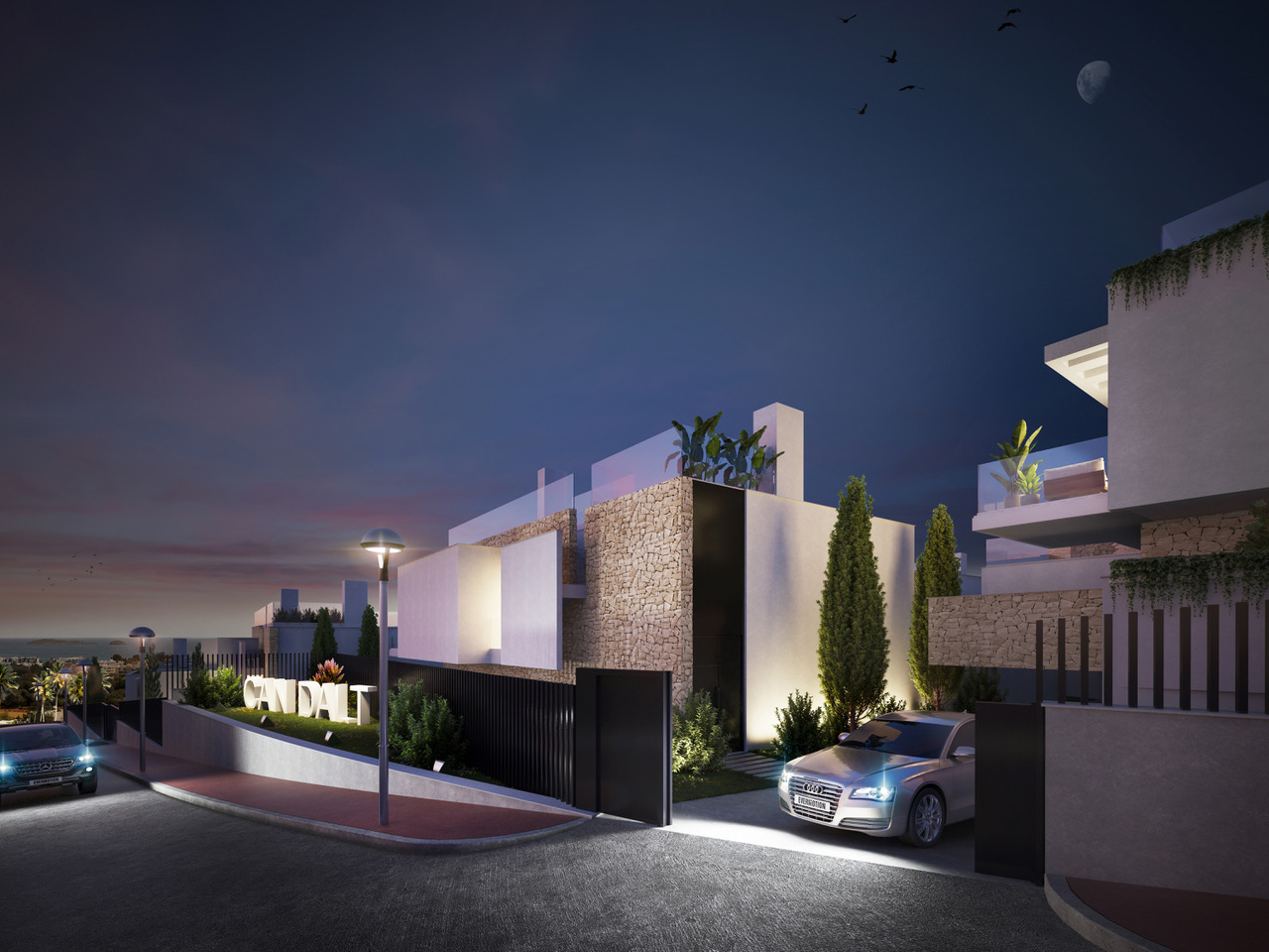 resa estates 11 villas Santa eulalia ibiza private pools render house night photo .jpg